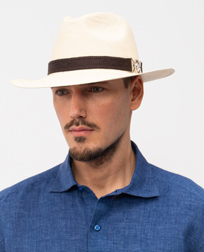 Stefano Ricci Beige straw hat with emblem MCV6100020GROAS