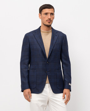 Canali Blue checked silk and wool jacket CF0030323275