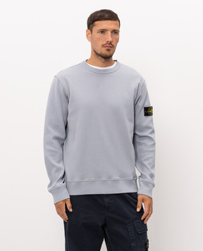 Stone Island Blue ribbed sweatshirt with logo patch L2S156100017S0472