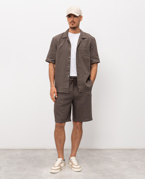 Peserico Brown linen shorts with logo patch R54235T00D02494