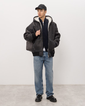 Off-White Black sheepskin coat with hood 44MJL007F26L001