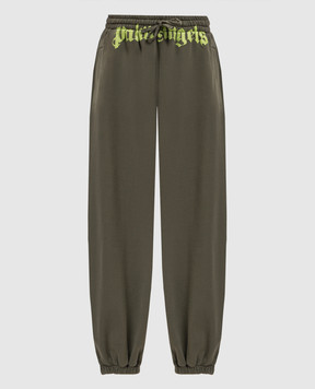 Palm Angels Khaki joggers with logo print PMCH025S26FLE001
