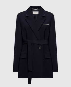 Peserico Navy double-breasted wool jacket with monil chain A01747A02008
