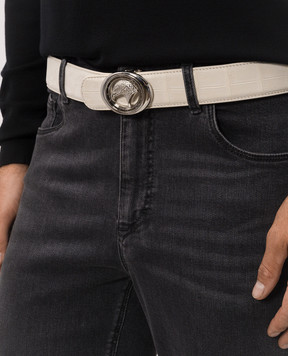 Stefano Ricci Ivory crocodile leather belt with nubuck effect N381CNC544P