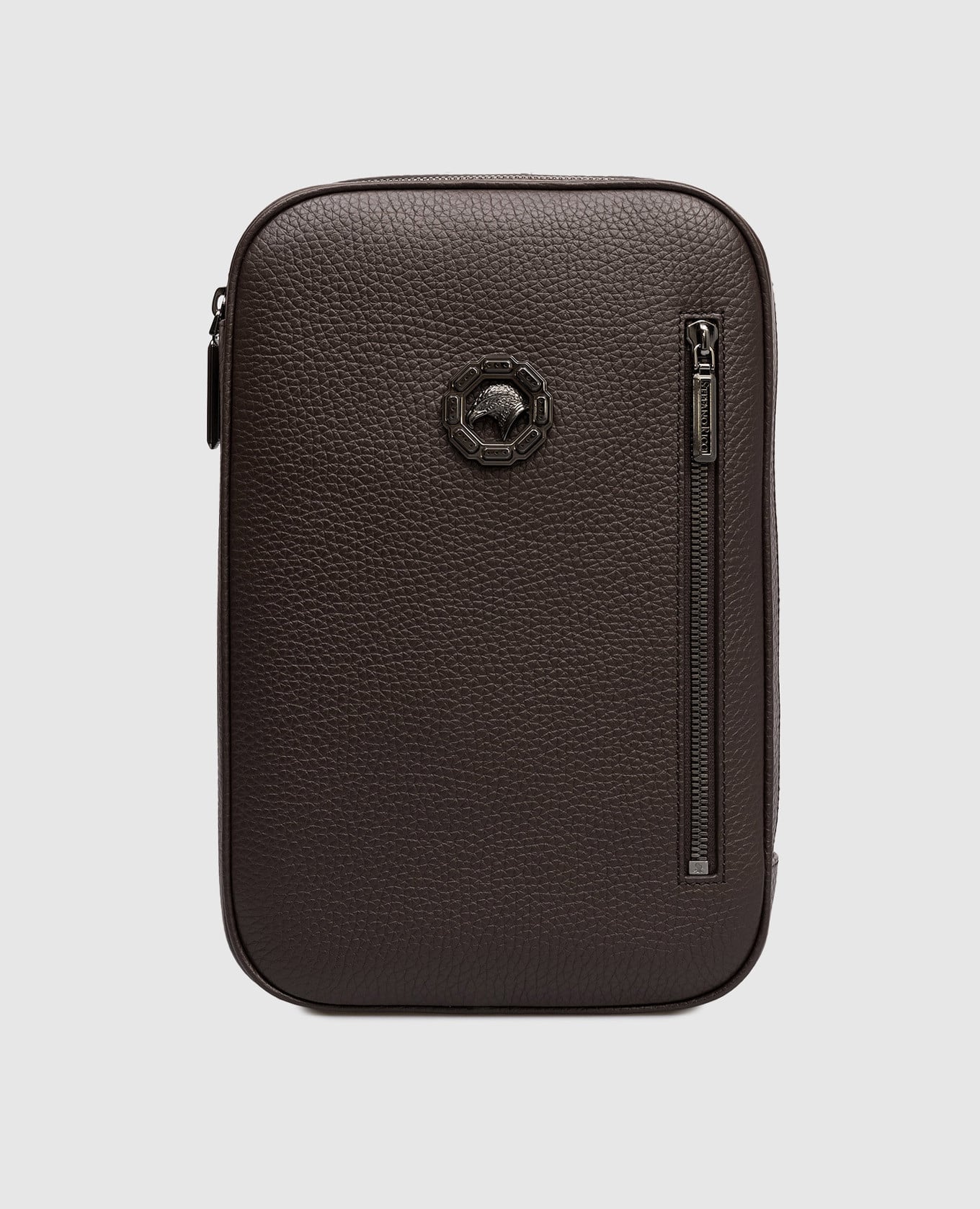 

Brown leather sling bag with ruthenium-plated emblem Stefano Ricci