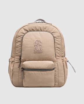 Brunello Cucinelli Children's beige backpack with embroidery BG551B083