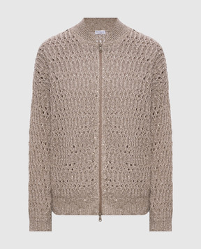 Brunello Cucinelli Beige linen cardigan with sequins MCO564706