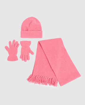 Moncler ENFANT Children's pink hat, scarf and gloves set with logo patch L29543G00001M1125