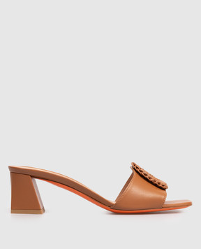 Santoni Brown leather mules with buckle WHNA72080HA2NWKE