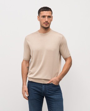 Stefano Ricci Beige silk T-shirt with monogram logo K616215G10F26101
