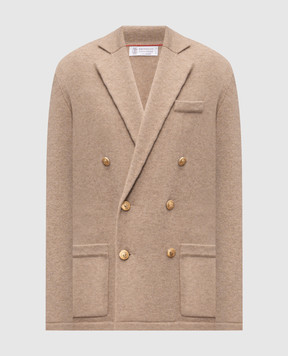 Brunello Cucinelli Beige double-breasted cashmere cardigan in jacket style M22706906