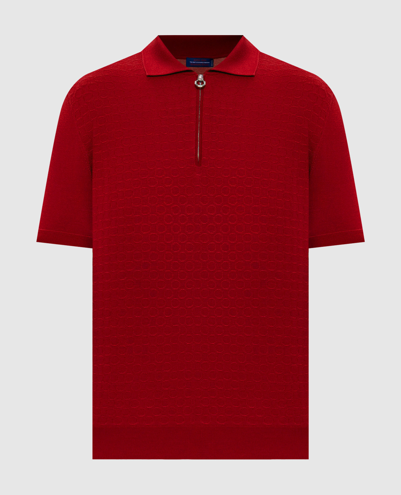 Red polo shirt made of wool, cashmere and silk in a pattern