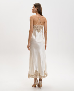 Ermanno Scervino Beige silk midi dress with lace D482Q361APKZF
