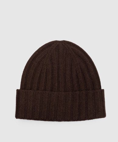 Brown ribbed cashmere hat