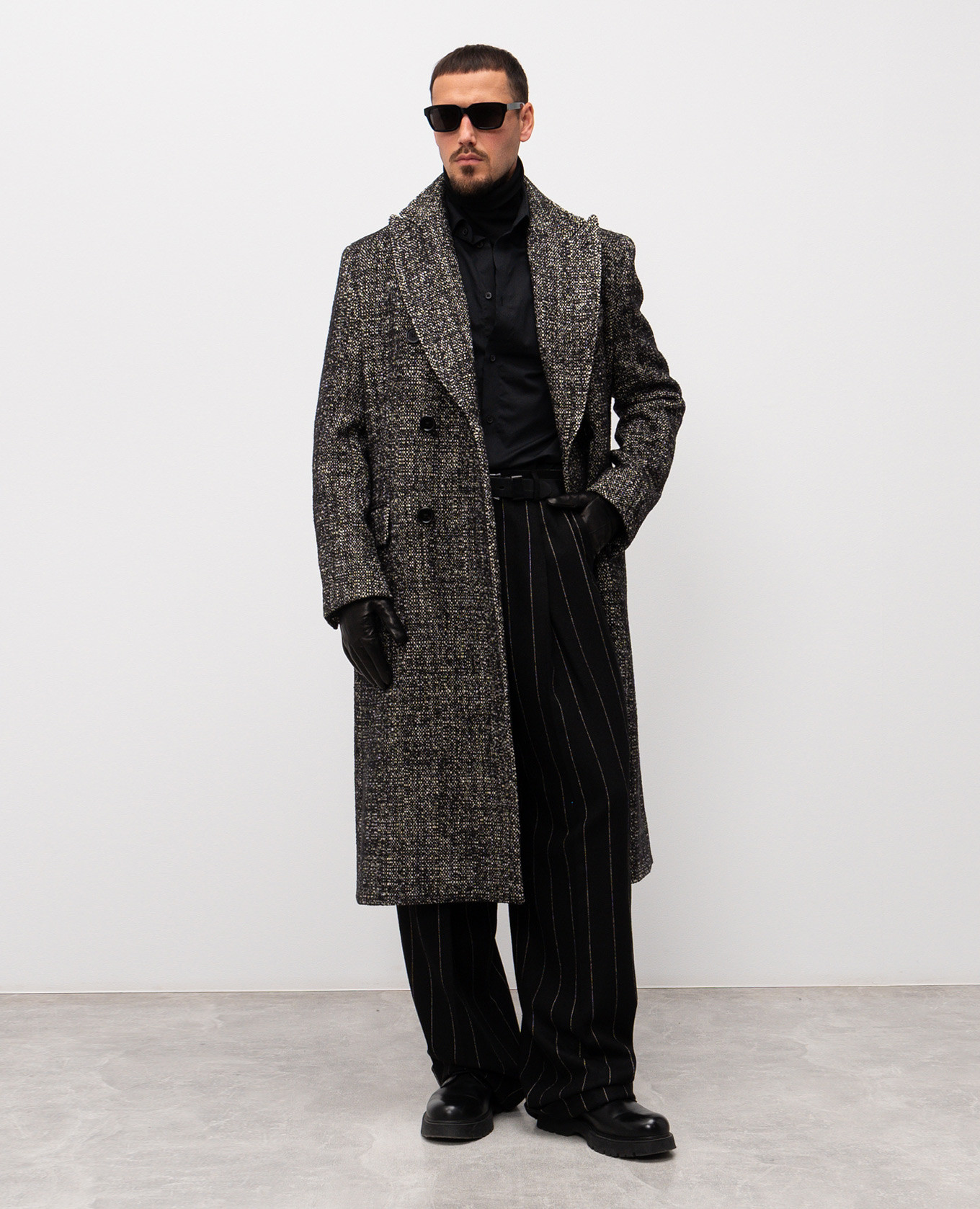 Black double-breasted coat with patterned wool Dolce&Gabbana 2