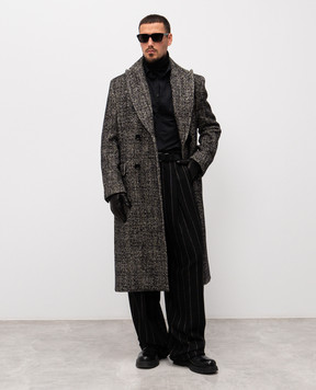 Dolce&Gabbana Black double-breasted coat with patterned wool G050LTFMZAQ
