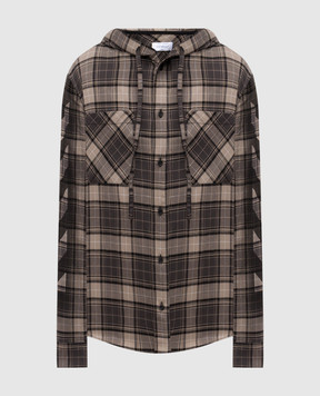Off-White Gray checked shirt with hood OMGE031F25FAB001