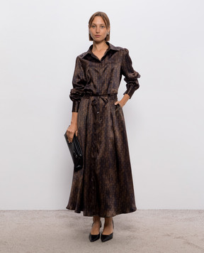 Kiton Brown printed silk dress D58334K0584I