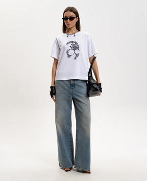 Alexander McQueen White T-shirt with lace Skull print 858340QZAQP