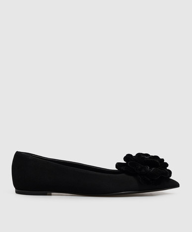 Fergy black suede ballet flats with applique
