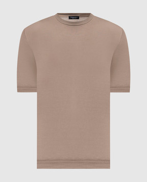 Stefano Ricci Brown silk T-shirt with embroidered logo K616215G10F26101