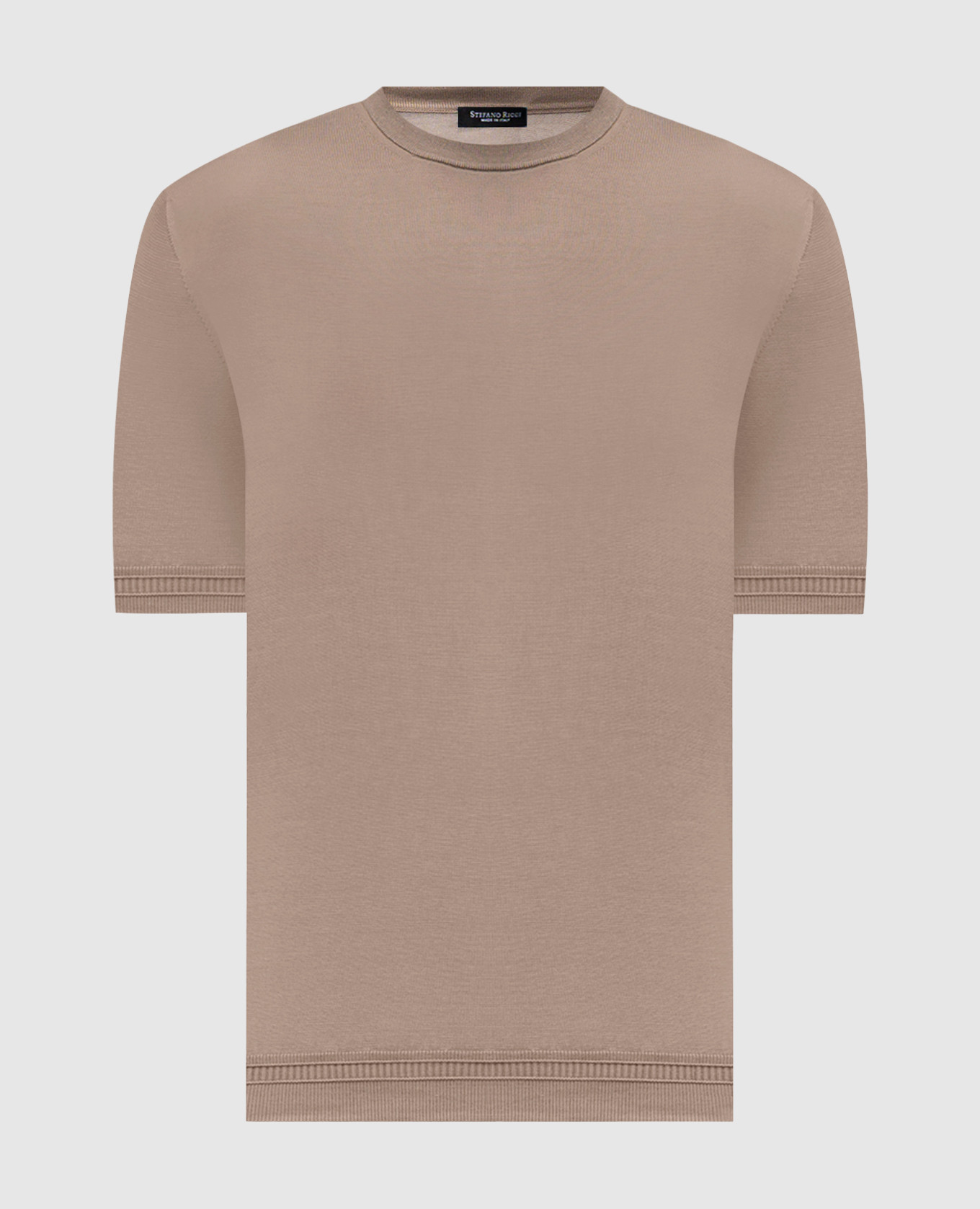 Brown silk T-shirt with embroidered logo