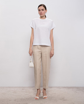 Peserico White linen t-shirt with monil chain S06416J00D03036