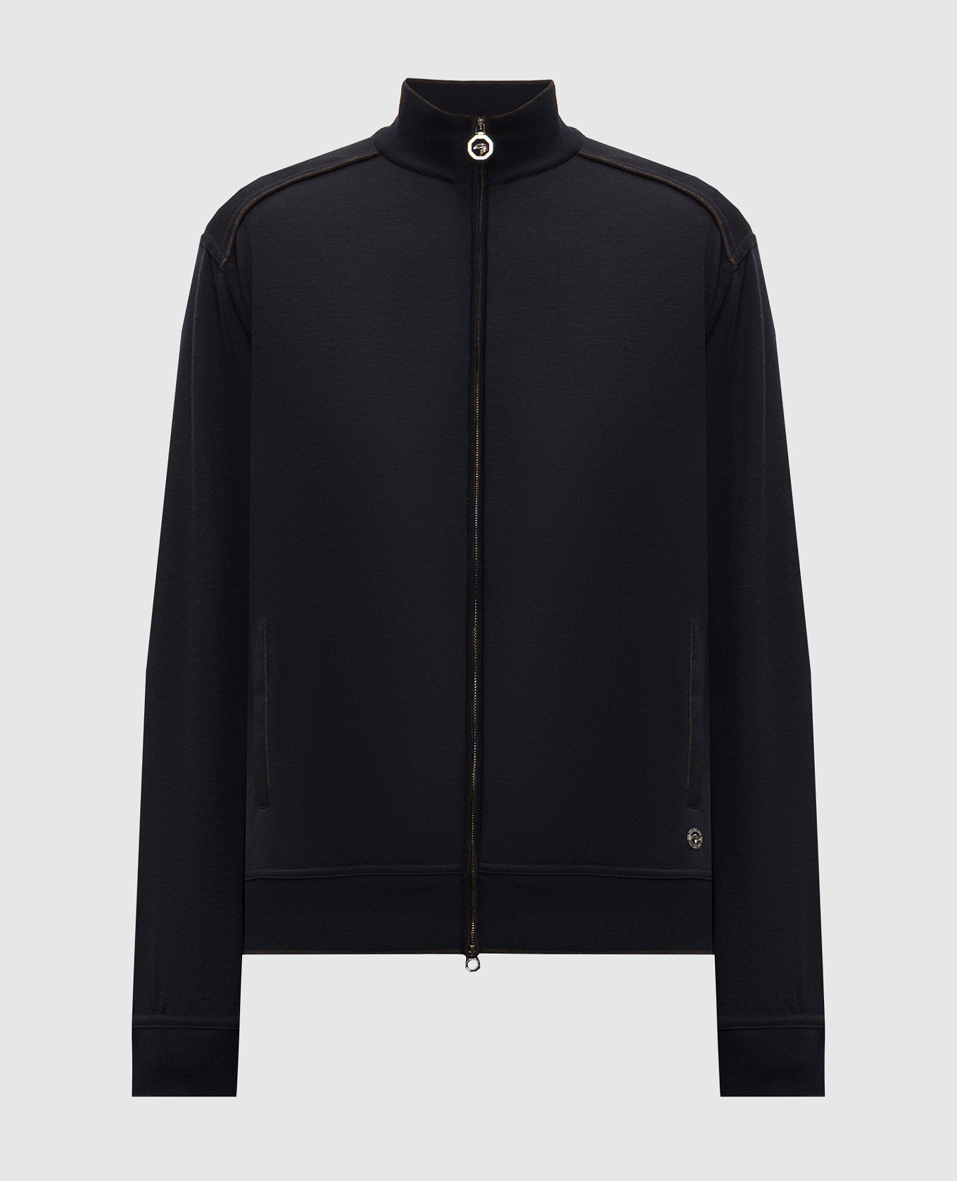 Blue wool sports jacket with embroidered emblem