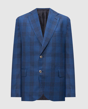 Stefano Ricci Blue cashmere and silk check jacket M1RFSR2000B212HA