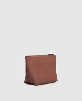 Brunello Cucinelli Terracotta leather clutch with logo MWCAM2716