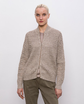 Brunello Cucinelli Beige linen cardigan with sequins MCO564706