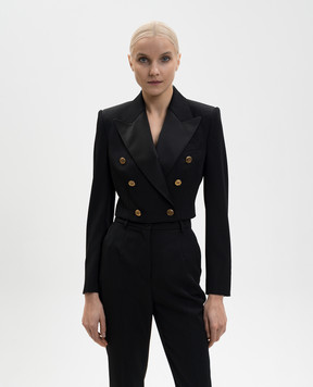 Dolce&Gabbana Black cropped double-breasted wool and silk jacket F299YTFU2OW