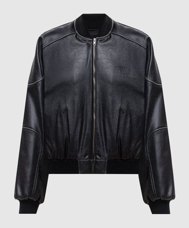 Blouson aviateur noir avec logo en relief
