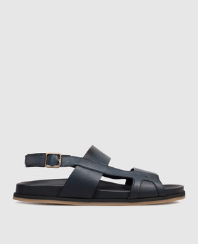 Santoni Blue leather sandals with embossed logo MCEG19327HV6MGOR