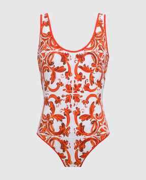 Dolce&Gabbana White swimsuit with branded print and monogram O9A46JONO19
