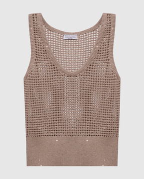 Brunello Cucinelli Beige openwork top with sequins MDV762110