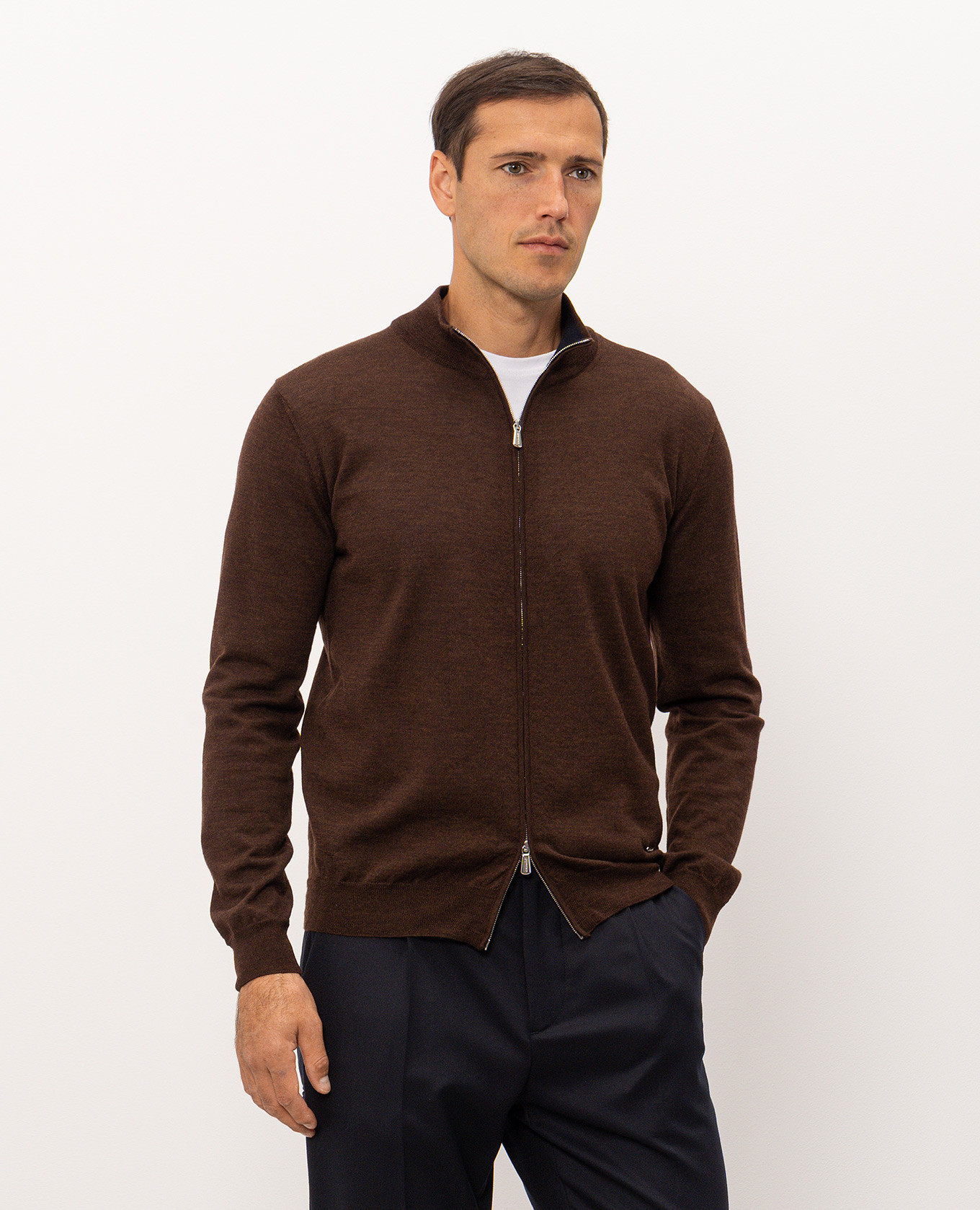 Brown wool cardigan Enrico Mandelli 3