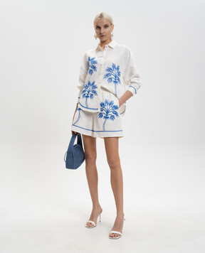 Twinset White linen shirt with contrast embroidery 261LM2MAA