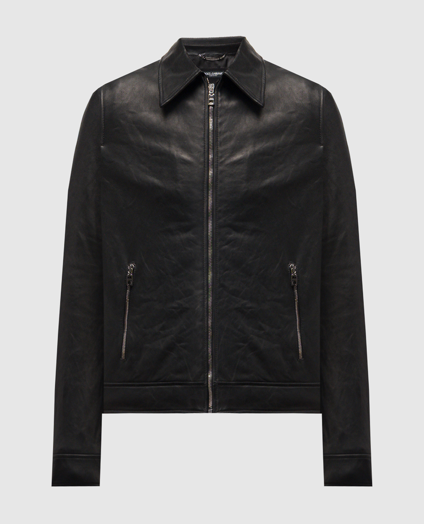 Black leather jacket with logo Dolce&Gabbana