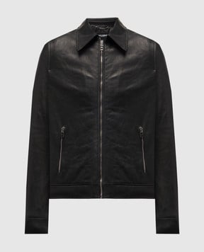 Dolce&Gabbana Black leather jacket with logo G9CCCLHULZK