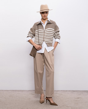 Brunello Cucinelli Brown striped cardigan with lurex MAZ230106P