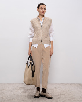 Peserico Beige corduroy pants with lapels P04680T303646