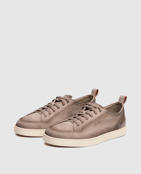 Santoni Brown nubuck sneakers with a degraded effect MBNO22184TIRTFEH