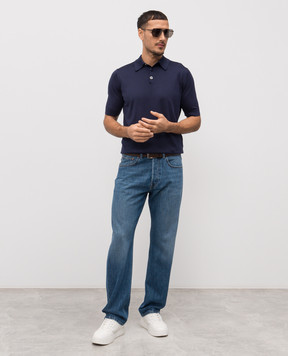 Dolce&Gabbana Blue silk polo shirt with logo GXZ02ZJBSO5