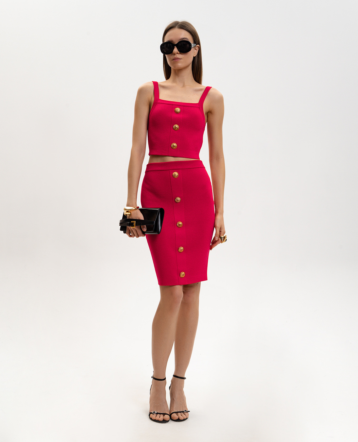 

Red pencil skirt with branded rivets Balmain