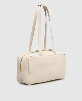 Christian Villa Beige leather tote bag with logo print 06497