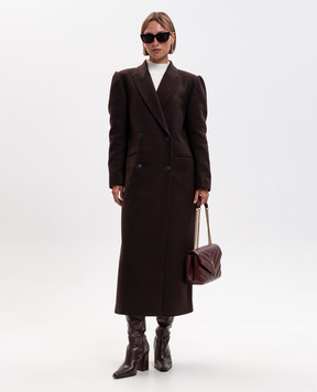 Twinset Brown double-breasted coat with wool 262TP2450