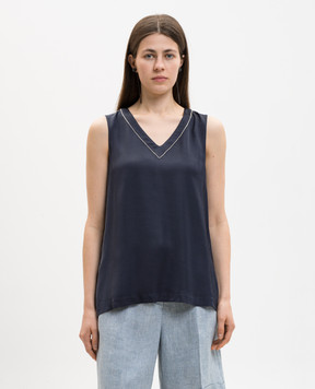 Peserico Blue top with monil chain E0822001940