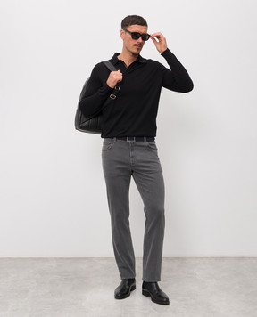 Stefano Ricci Black long-sleeved polo shirt with silk K616440P36F26109