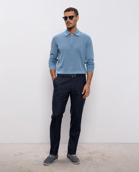 Stefano Ricci Blue silk polo shirt with monogram logo K616215P30F26101